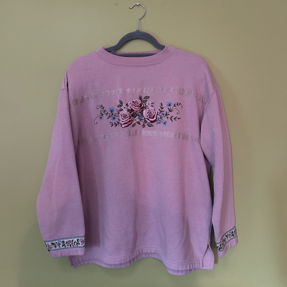 Cottage core Vintage pink floral graphic crewneck sweater